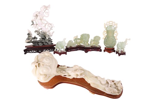 Lot 31 - A carved pale green Jade Ruyi Scepter, 41 cm...