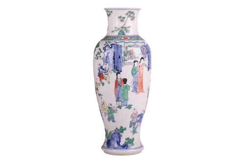 Lot 68 - A Chinese Famille Verte porcelain slender vase...