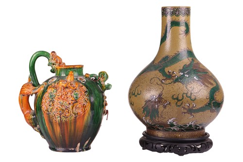 Lot 59 - A large Chinese bronze green, Famille Rose...