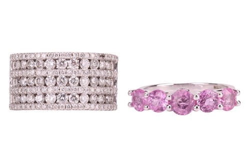 Lot 189 - A diamond-set multi-row ring and a five-stone...