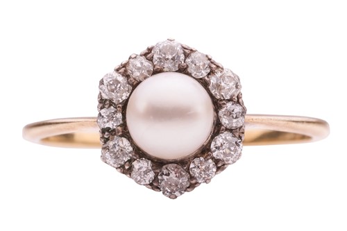 Lot 162 - A pearl and diamond cluster ring; the bouton...