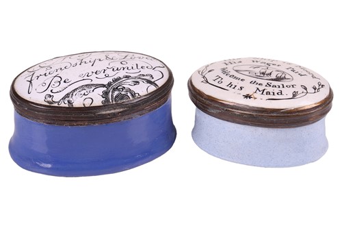 Lot 177 - Two 18th century enamel patch boxes, titled...