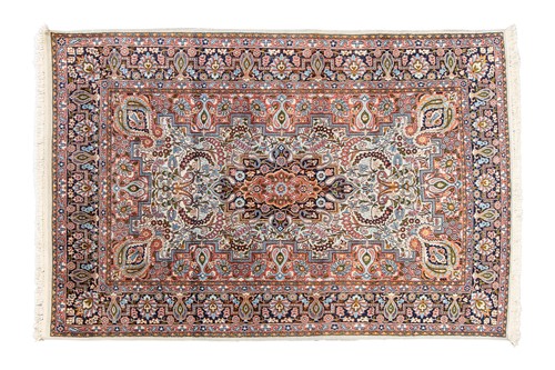Lot 107 - An ivory ground silk on silk Tabriz rug, 20th...