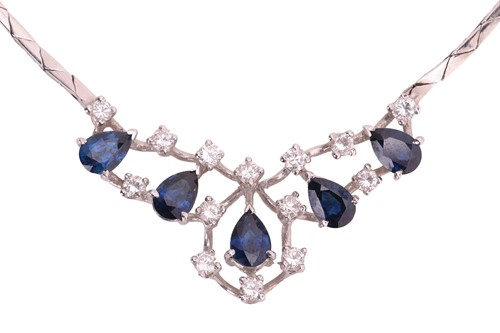 Lot 43 - A sapphire and diamond-set necklace, the...