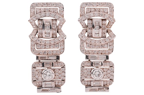 Lot 183 - A pair of diamond-set pendant earrings, with...