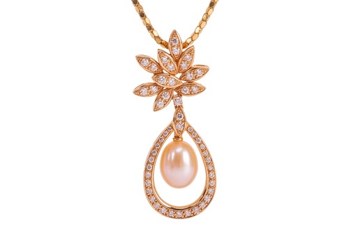 Lot 181 - A pearl and diamond-set drop pendant,...