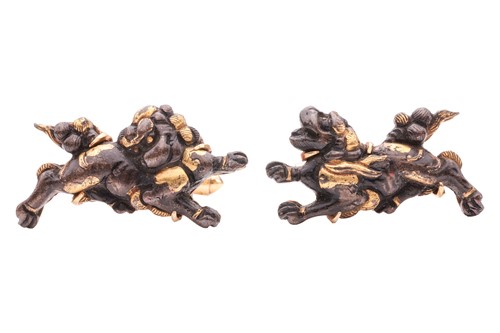 Lot 8 - A pair of Japanese shakudo cufflinks, set with...