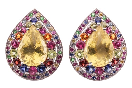 Lot 36 - A pair of multi gem-set earrings, of...