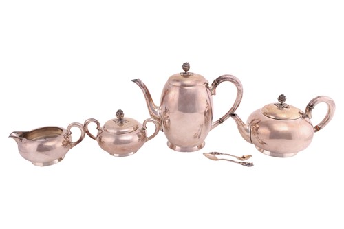 Lot 350 - A German white metal tea and coffee set; squat...
