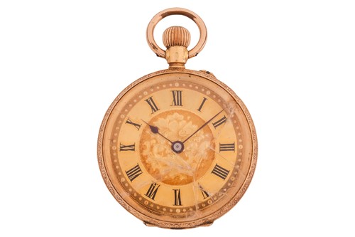 Lot 276 - An ‘18K’ open-face pocket watch, featuring a...