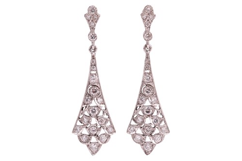 Lot 18 - A pair of diamond-set drop earrings, each...