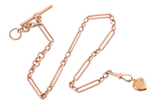 Lot 173 - A watch chain in 15ct rose gold, comprising a...
