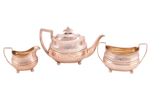 Lot 347 - A George III three-piece silver tea service,...