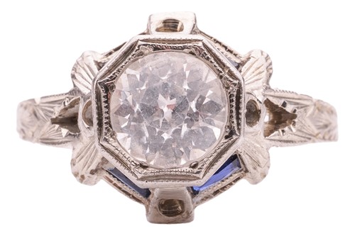 Lot 150 - An Art Deco-style ring set with sapphires;...