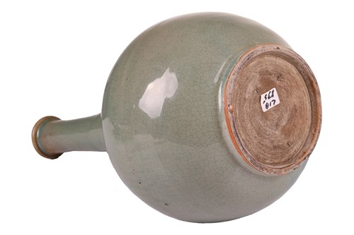 Lot 63 - A Chinese Longquan celadon bottle vase, early...