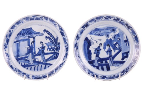 Lot 52 - Two similar Chinese Kangxi blue and white...