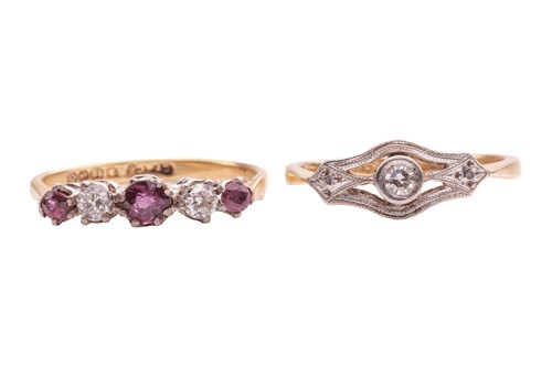 Lot 163 - A ruby and diamond-set ring and a diamond-set...