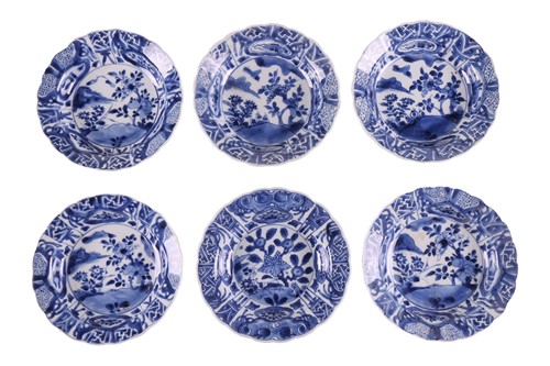 Lot 51 - A set of six Chinese Kangxi blue and white...