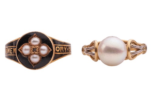 Lot 6 - A mourning ring and a cultured pearl ring;...