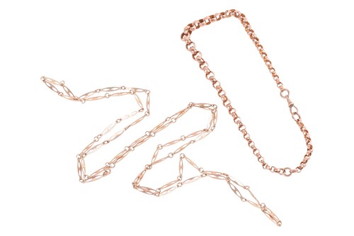 Lot 138 - Two chains; to include a long fancy link chain...