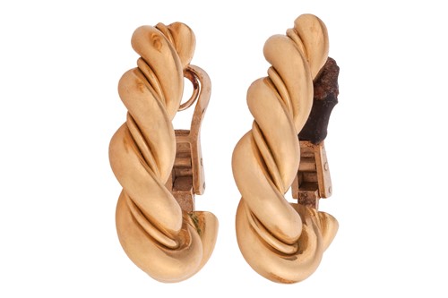 Lot 160 - A pair of rope twist earrings, featuring...