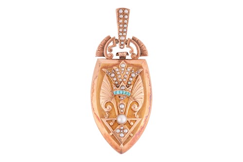 Lot 104 - A gem-set locket pendant, the shield-shaped...