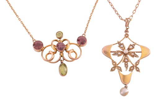 Lot 7 - Two Edwardian gem-set necklaces; the first of...