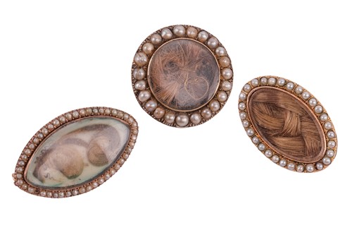Lot 93 - Three early 19th Century hairwork mourning...