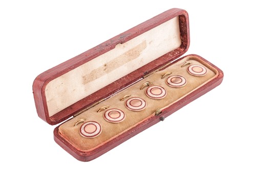 Lot 162 - A collection of six enamelled buttons, each of...
