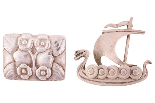 Lot 239 - A Georg Jensen foliate brooch, of rectangular...