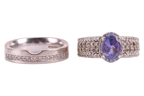 Lot 170 - A tanzanite and diamond-set ring and an 18ct...