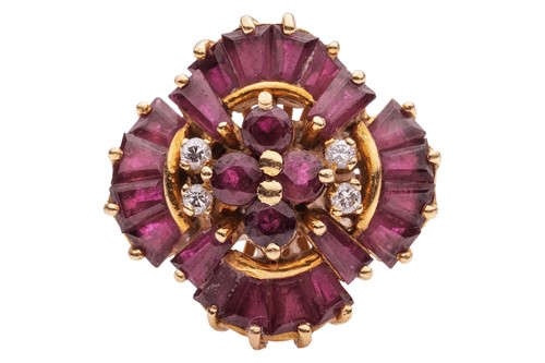 Lot 33 - A ruby and diamond ballerina ring of tiered...
