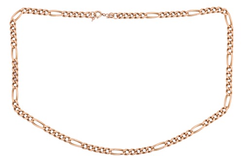 Lot 144 - A figaro link necklace, to a C-spring clasp,...