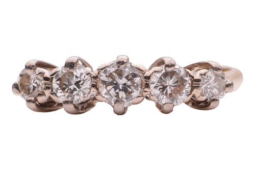 Lot 188 - A five-stone diamond ring; set with five round...