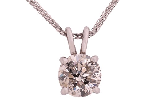 Lot 202 - A diamond single-stone pendant necklace, the...