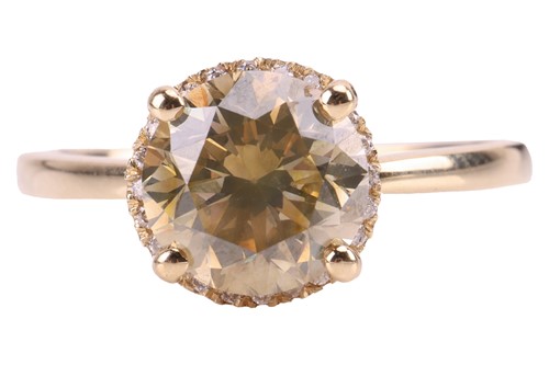 Lot 213 - A fancy-coloured diamond single-stone ring,...