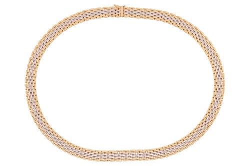 Lot 225 - A two-tone brick-link collar necklace,...