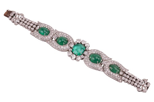 Lot 230 - A mid-20th Century emerald and diamond...