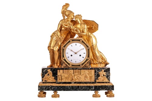Lot 123 - A large French Empire gilt bronze and marble...