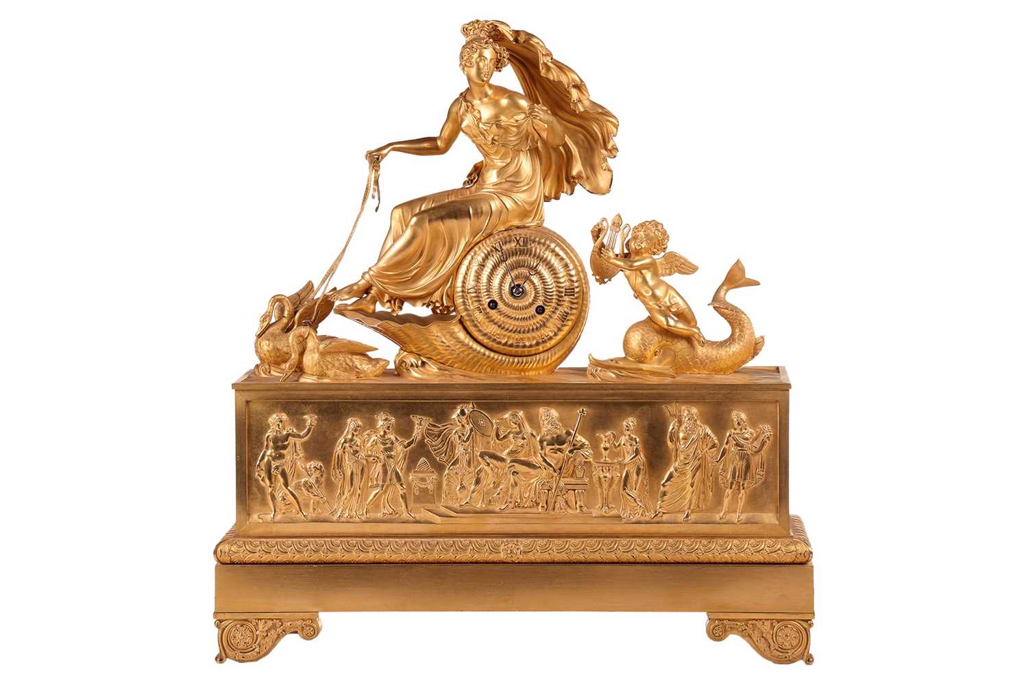 Lot 124 - A French Empire gilt bronze clock, depicting...