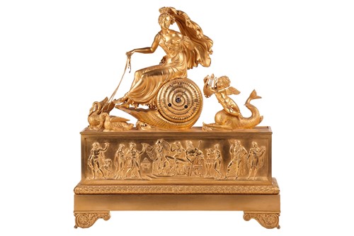 Lot 124 - A French Empire gilt bronze clock, depicting...