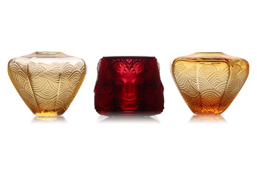 Lot 153 - A pair of contemporary Lalique 'Lantern' amber...