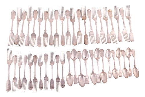 Lot 345 - A mixed part canteen of silver fiddle pattern...