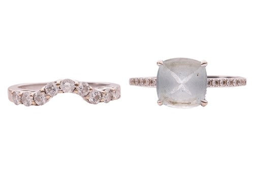 Lot 127 - An aquamarine and diamond ring and a...