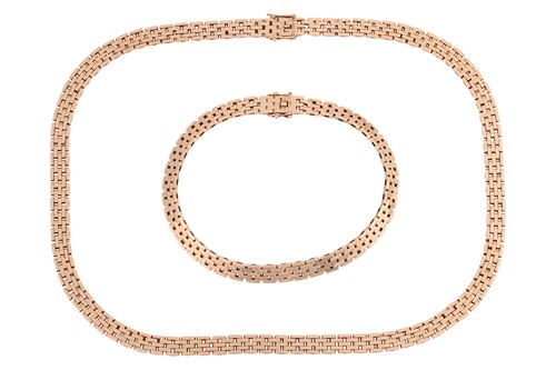 Lot 187 - A brick link necklace and matching bracelet;...