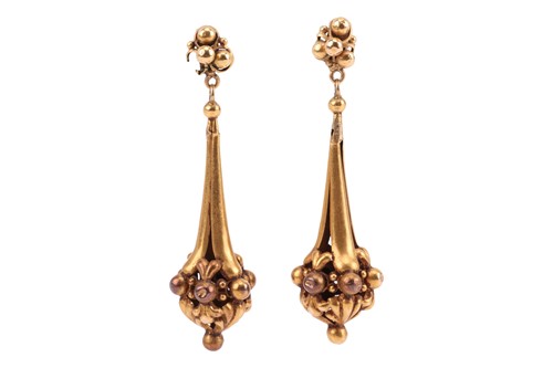 Lot 139 - A pair of Victorian drop earrings, of foliate...