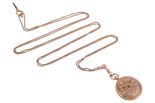 Lot 290 - An open-face pocket watch and chain; the 35mm...
