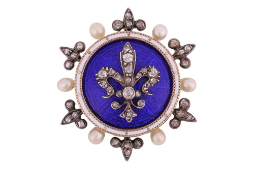 Lot 31 - A diamond, enamel and seed pearl brooch cum...