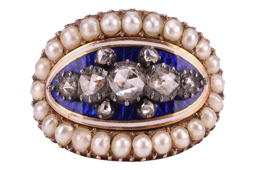 Lot 112 - An early Victorian diamond, pearl and enamel...
