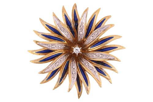 Lot 94 - A diamond-set enamel floral brooch, flowerhead...